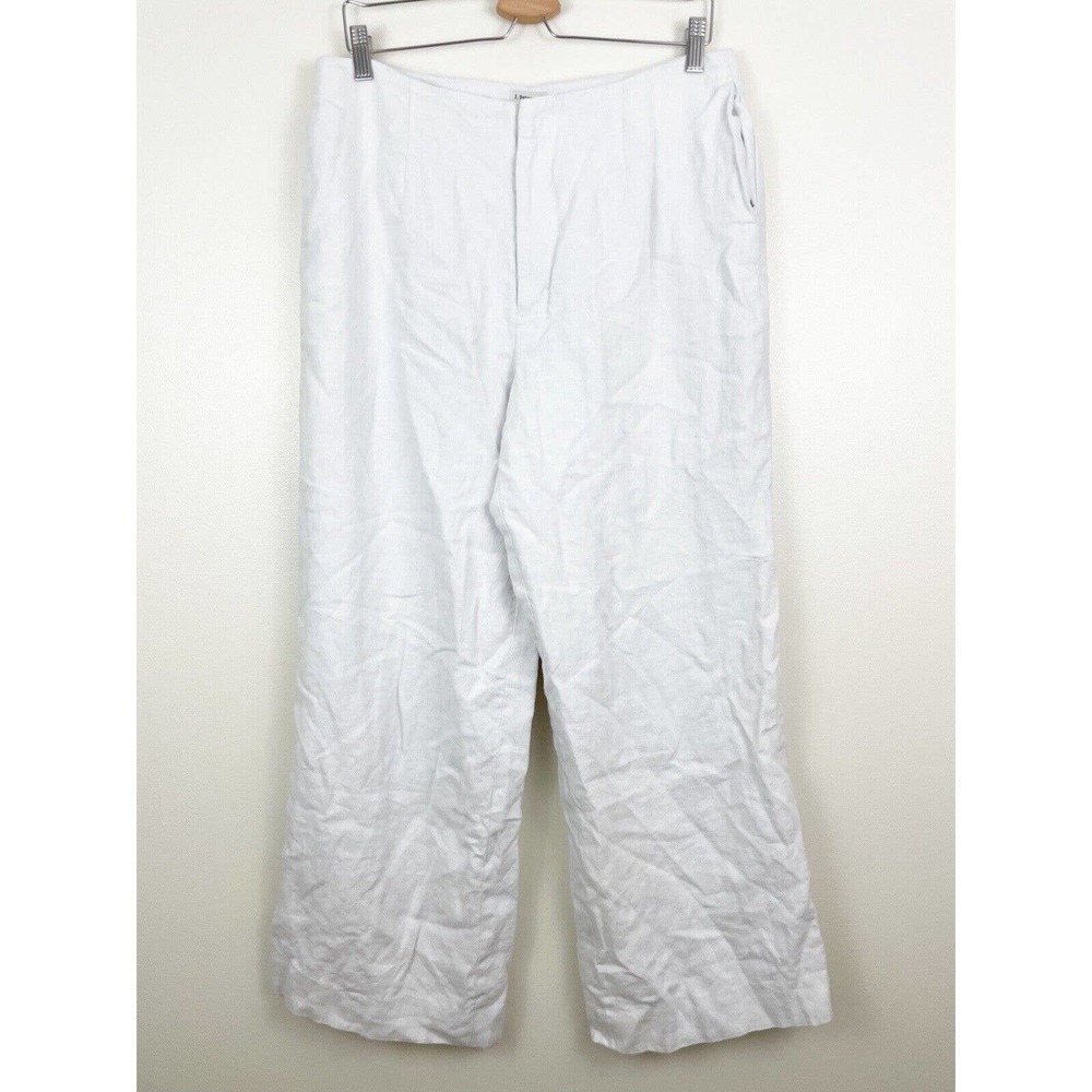 J Peterman Womens 100% Linen Pants Wide Leg Lagenlook Solid Light Gray Size 12